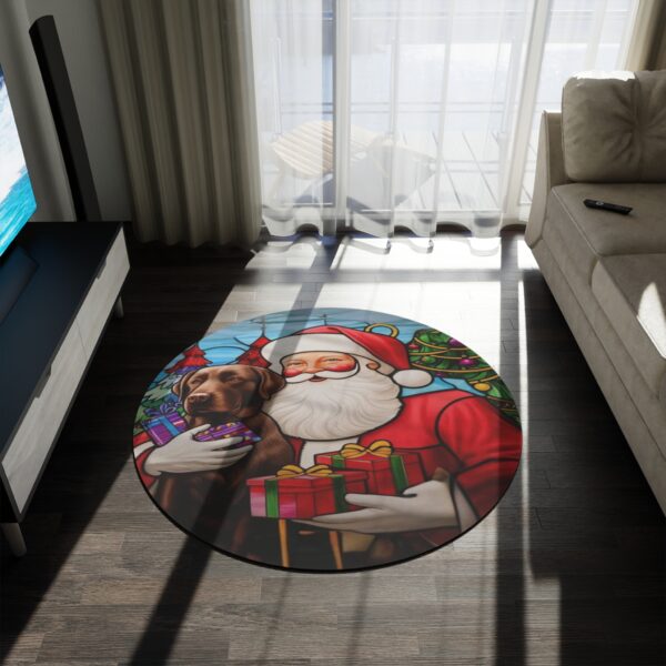 Festive Santa & Dog Round Rug – Holiday Christmas Décor
