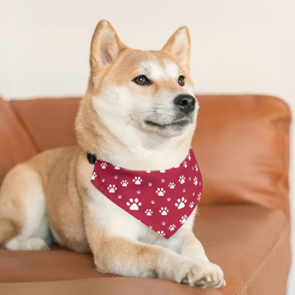 Playful Pet Bandana Collar - Red with White Paw Prints - Perfect for Pets and Dog Lovers