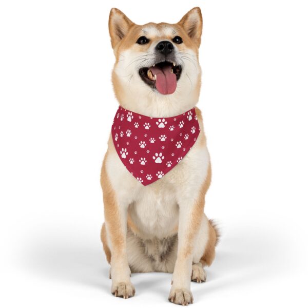 Playful Pet Bandana Collar - Red with White Paw Prints - Perfect for Pets and Dog Lovers - Image 3