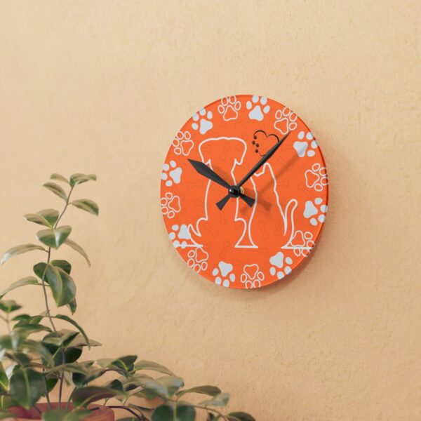 Cute Dog Lover Acrylic Wall Clock with Paw Print Design - Image 2